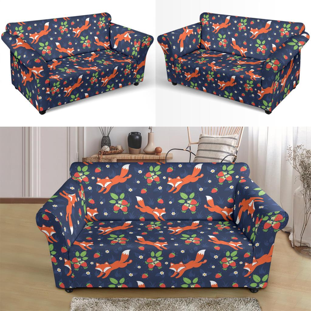 Fox Strawberry Print Pattern Loveseat Slipcover-JTAMIGO.COM
