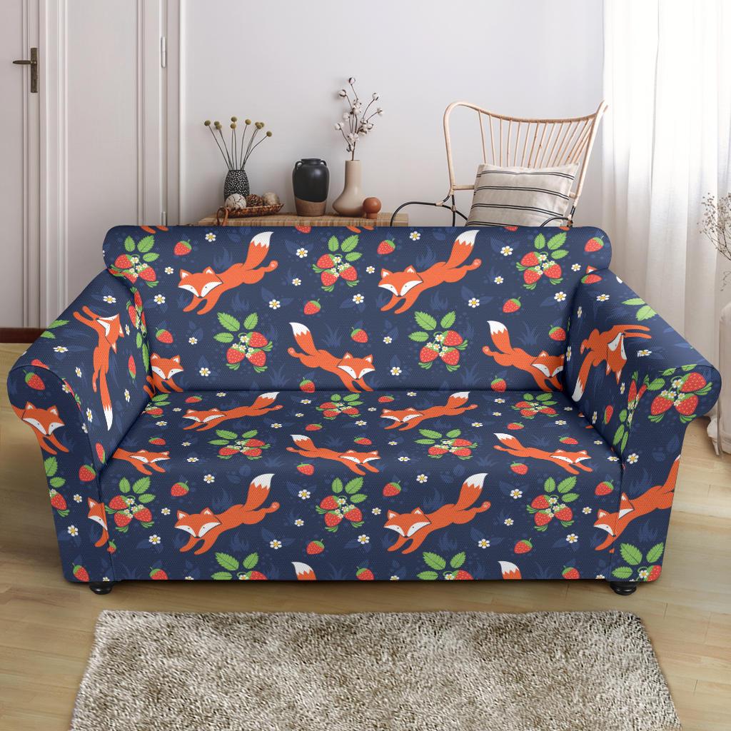 Fox Strawberry Print Pattern Loveseat Slipcover-JTAMIGO.COM