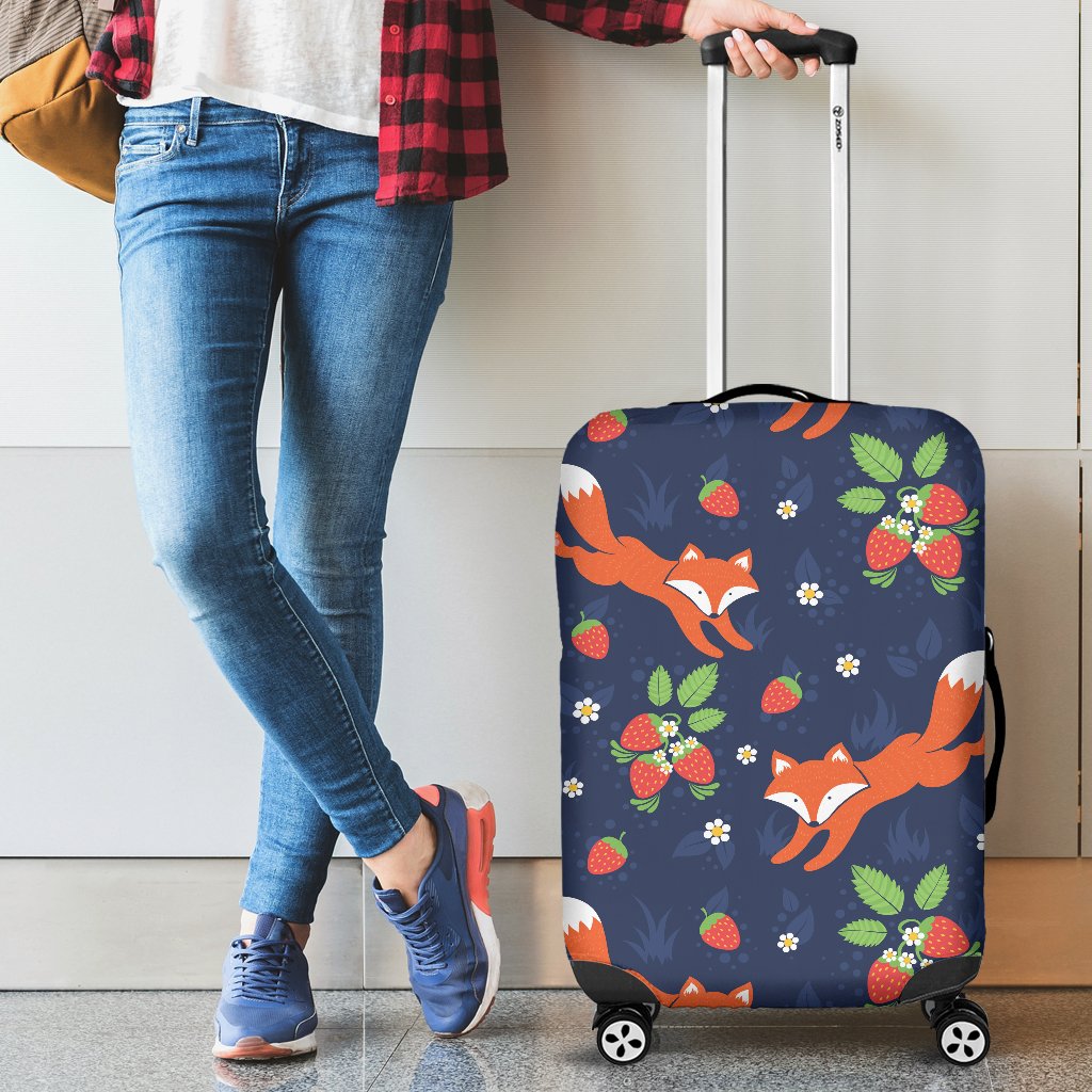 Fox Strawberry Print Pattern Luggage Cover Protector
