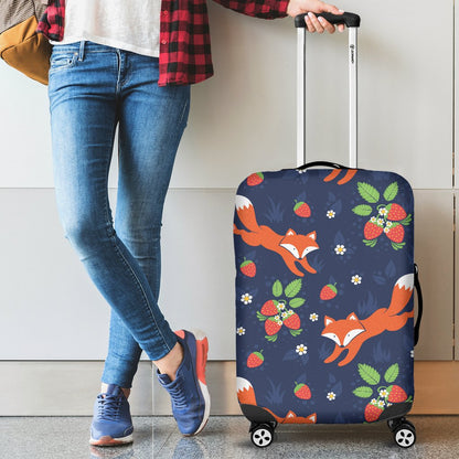 Fox Strawberry Print Pattern Luggage Cover Protector