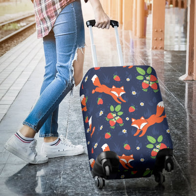 Fox Strawberry Print Pattern Luggage Cover Protector