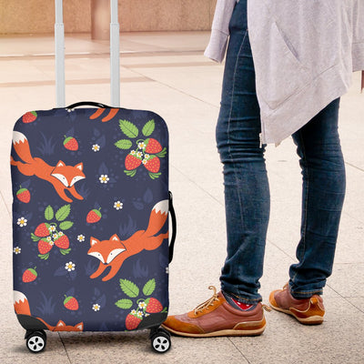 Fox Strawberry Print Pattern Luggage Cover Protector