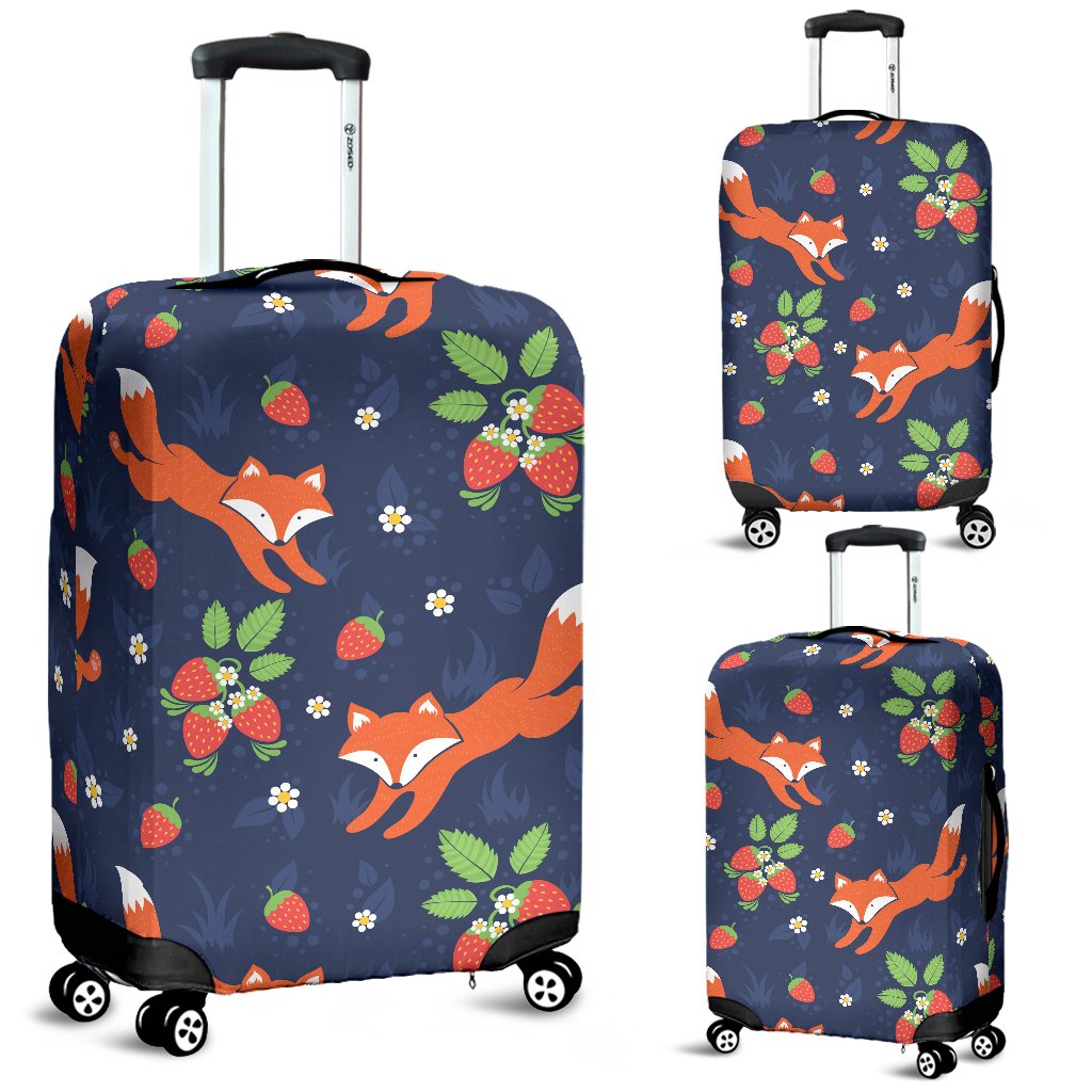 Fox Strawberry Print Pattern Luggage Cover Protector