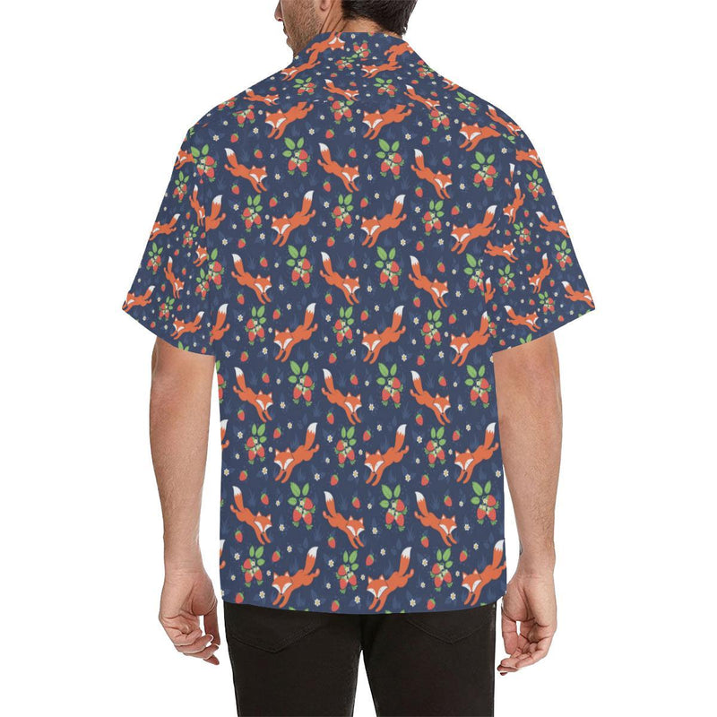 Fox Strawberry Print Pattern Men Aloha Hawaiian Shirt