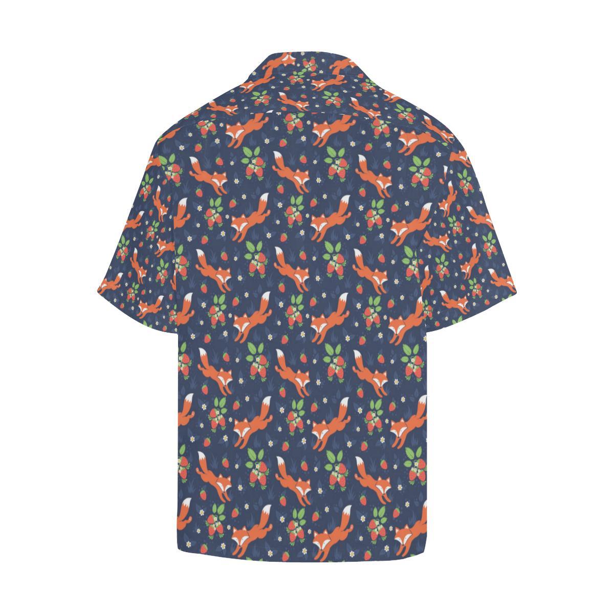 Fox Strawberry Print Pattern Men Aloha Hawaiian Shirt