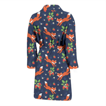 Fox Strawberry Print Pattern Men Bath Robe-JTAMIGO.COM