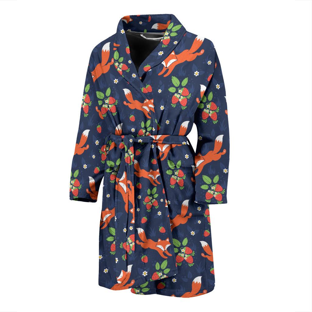 Fox Strawberry Print Pattern Men Bath Robe-JTAMIGO.COM