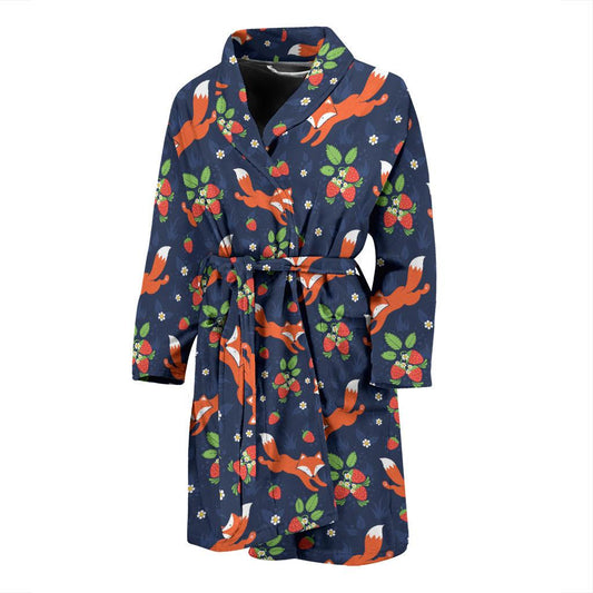 Fox Strawberry Print Pattern Men Bath Robe-JTAMIGO.COM