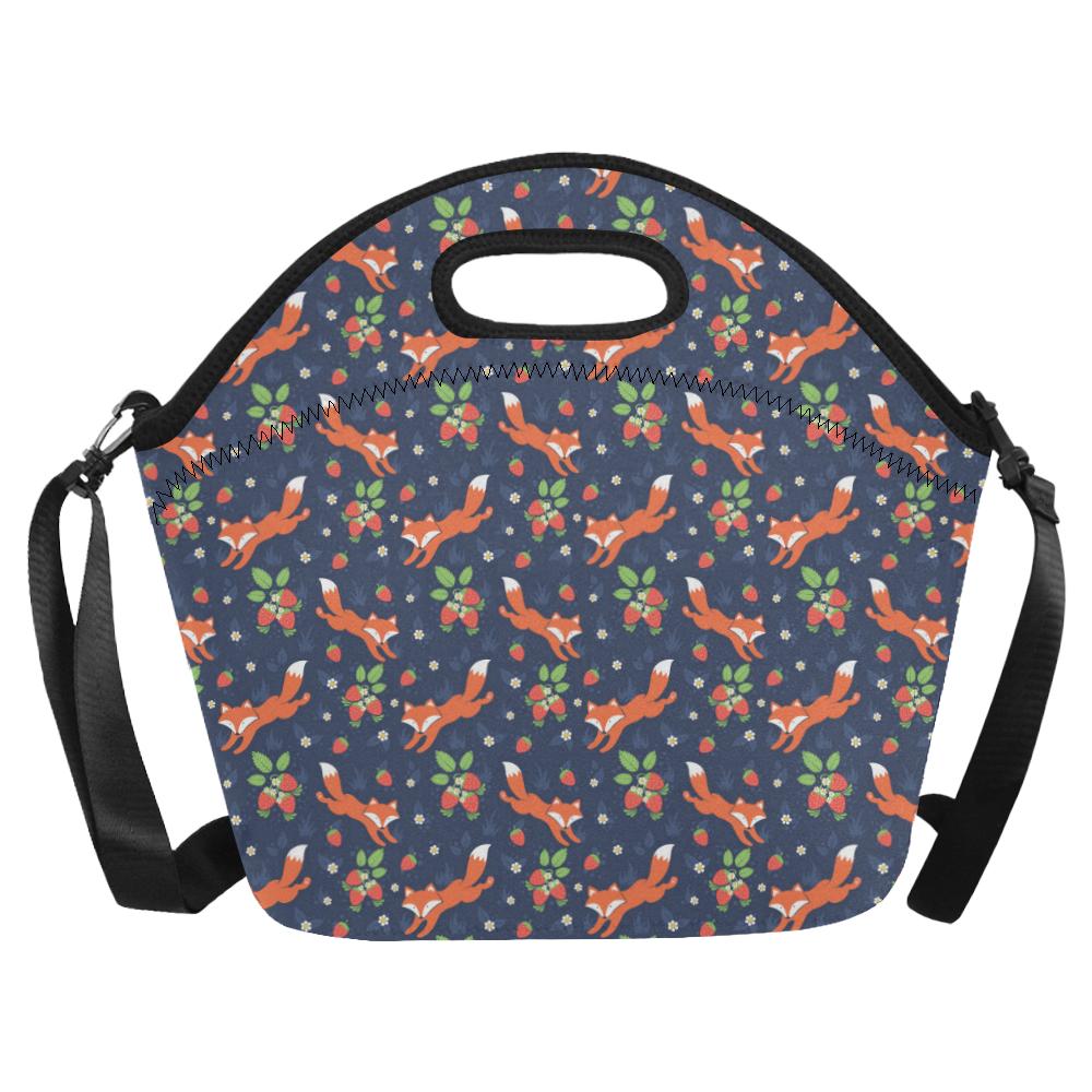 Fox Strawberry Print Pattern Neoprene Lunch Bag (Model 1669)(Large)-JTAMIGO.COM