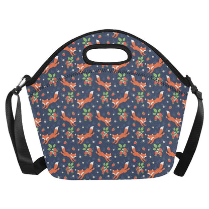 Fox Strawberry Print Pattern Neoprene Lunch Bag (Model 1669)(Large)-JTAMIGO.COM