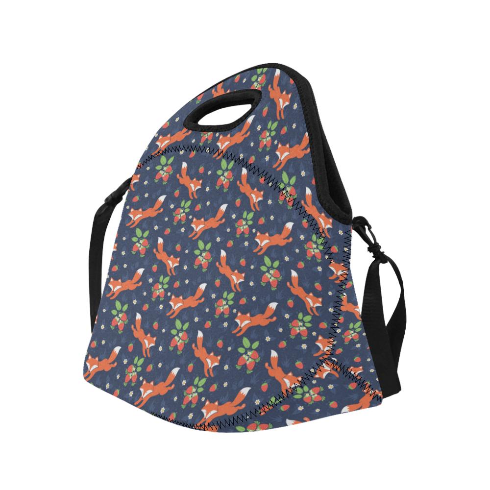 Fox Strawberry Print Pattern Neoprene Lunch Bag (Model 1669)(Large)-JTAMIGO.COM