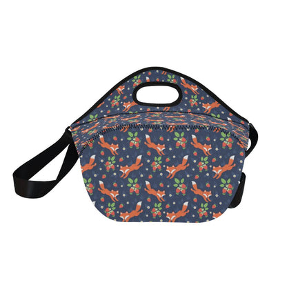 Fox Strawberry Print Pattern Neoprene Lunch Bag (Model 1669)(Large)-JTAMIGO.COM