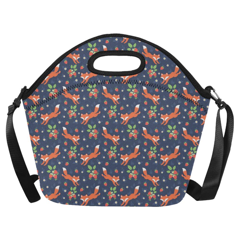 Fox Strawberry Print Pattern Neoprene Lunch Bag (Model 1669)(Large)-JTAMIGO.COM