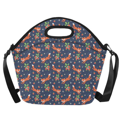 Fox Strawberry Print Pattern Neoprene Lunch Bag (Model 1669)(Large)-JTAMIGO.COM