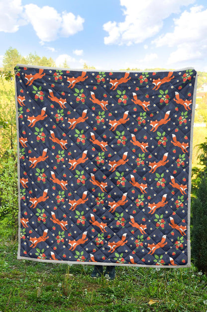 Fox Strawberry Print Pattern Premium Quilt-JTAMIGO.COM