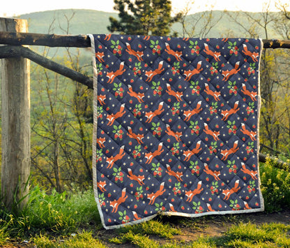 Fox Strawberry Print Pattern Premium Quilt-JTAMIGO.COM