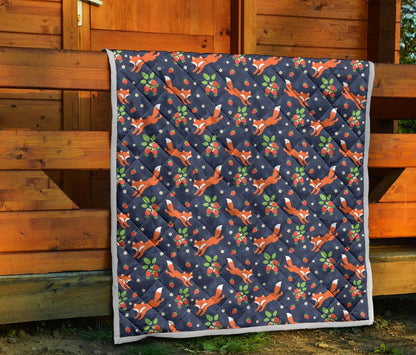 Fox Strawberry Print Pattern Premium Quilt-JTAMIGO.COM