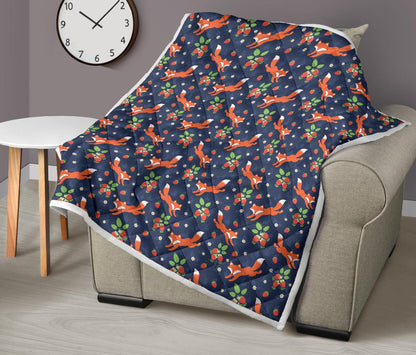 Fox Strawberry Print Pattern Premium Quilt-JTAMIGO.COM