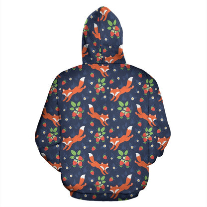 Fox Strawberry Print Pattern Pullover Hoodie