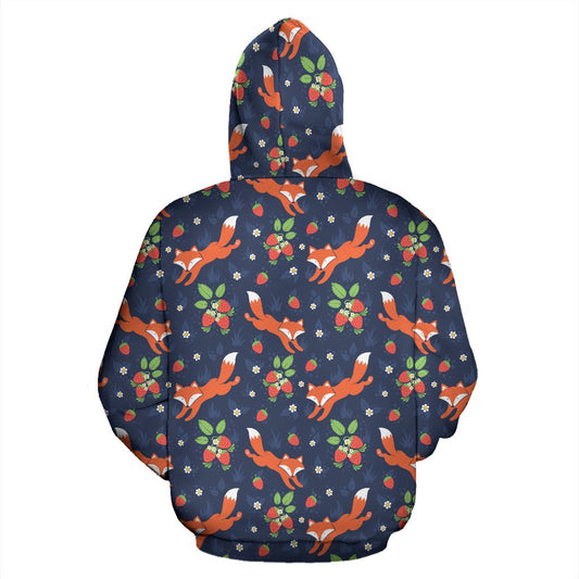 Fox Strawberry Print Pattern Pullover Hoodie