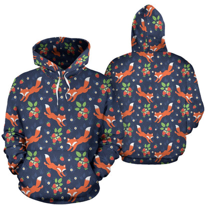 Fox Strawberry Print Pattern Pullover Hoodie