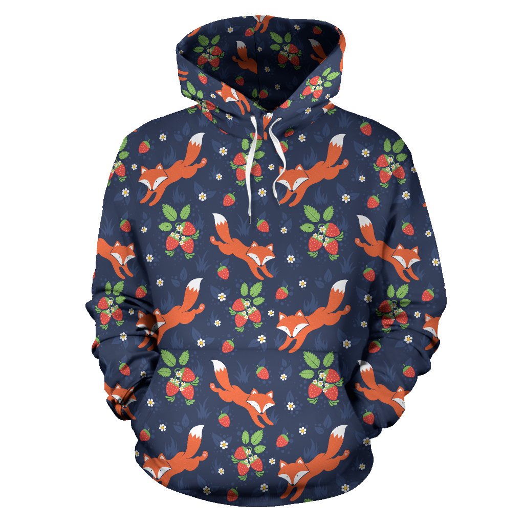 Fox Strawberry Print Pattern Pullover Hoodie