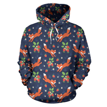 Fox Strawberry Print Pattern Pullover Hoodie