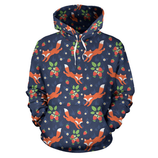 Fox Strawberry Print Pattern Pullover Hoodie