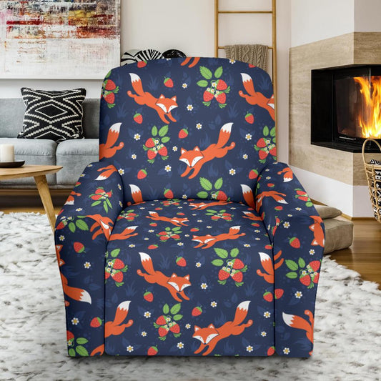 Fox Strawberry Print Pattern Single Sofa Slipcover -JTAMIGO.COM