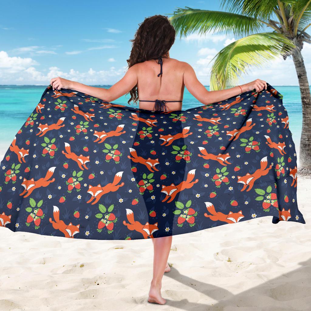 Fox Strawberry Print Pattern Sarong Pareo Wrap