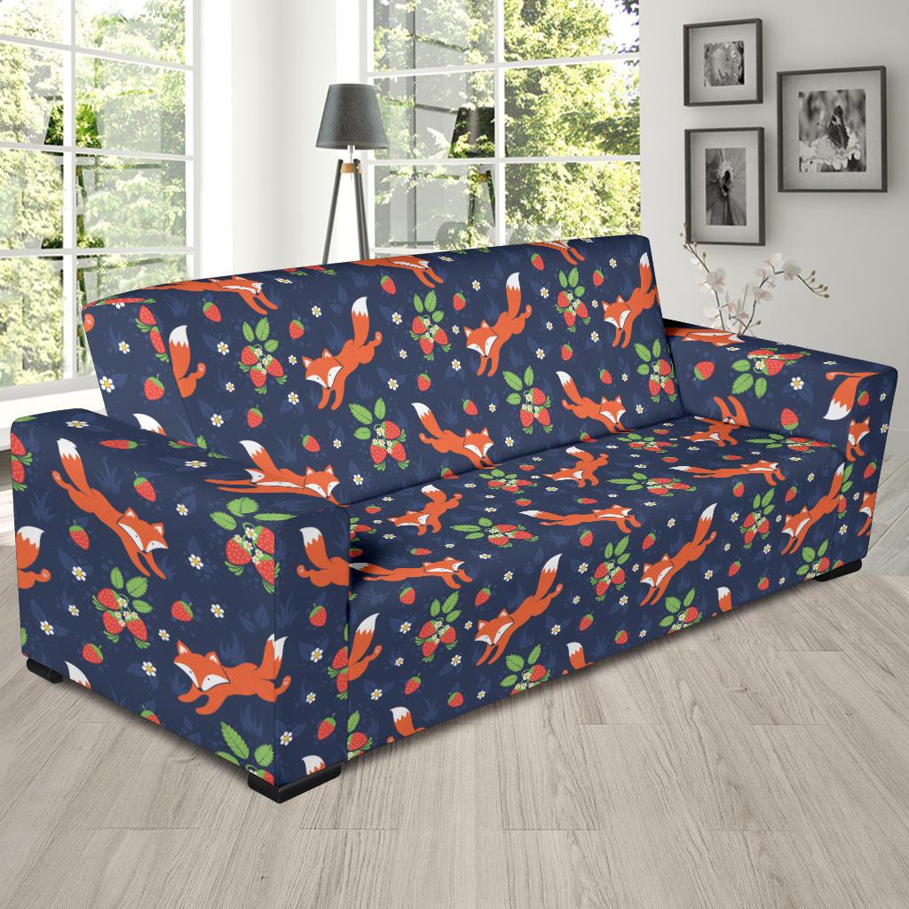 Fox Strawberry Print Pattern Sofa Slipcover-JTAMIGO.COM