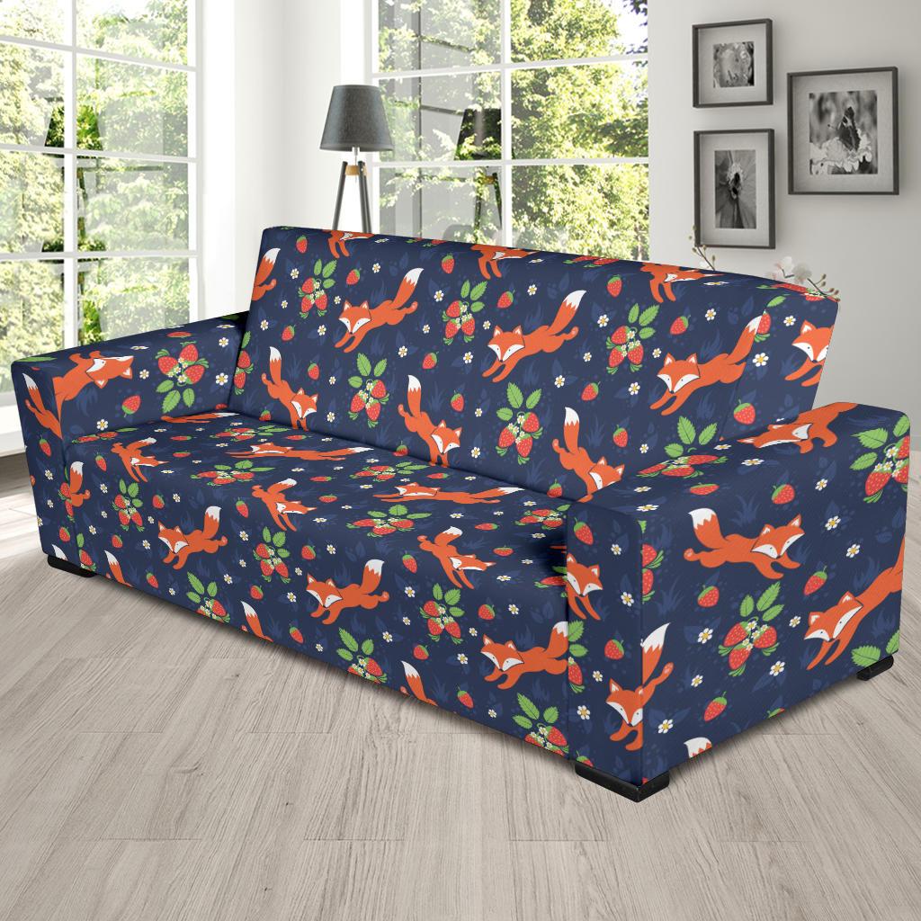 Fox Strawberry Print Pattern Sofa Slipcover-JTAMIGO.COM