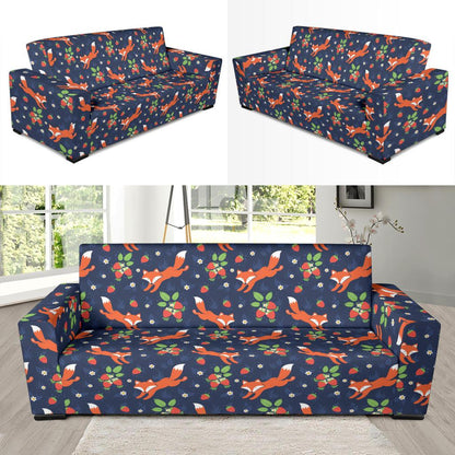 Fox Strawberry Print Pattern Sofa Slipcover-JTAMIGO.COM