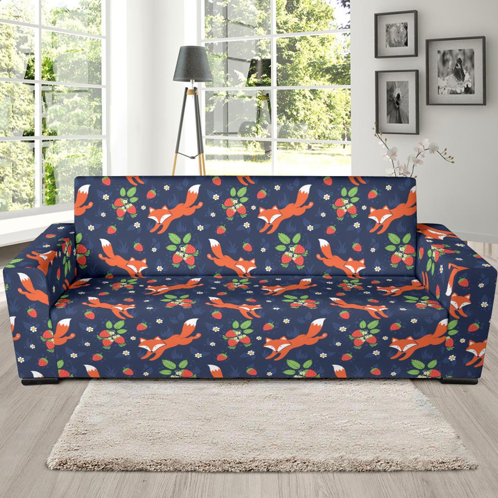 Fox Strawberry Print Pattern Sofa Slipcover-JTAMIGO.COM