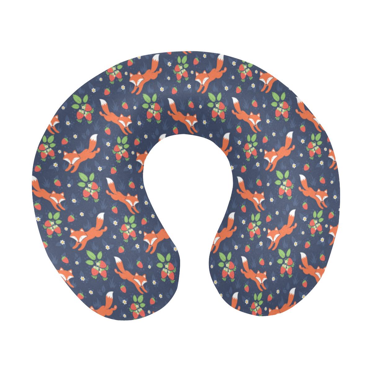 Fox Strawberry Print Pattern U-Shaped Travel Neck Pillow-JTAMIGO.COM