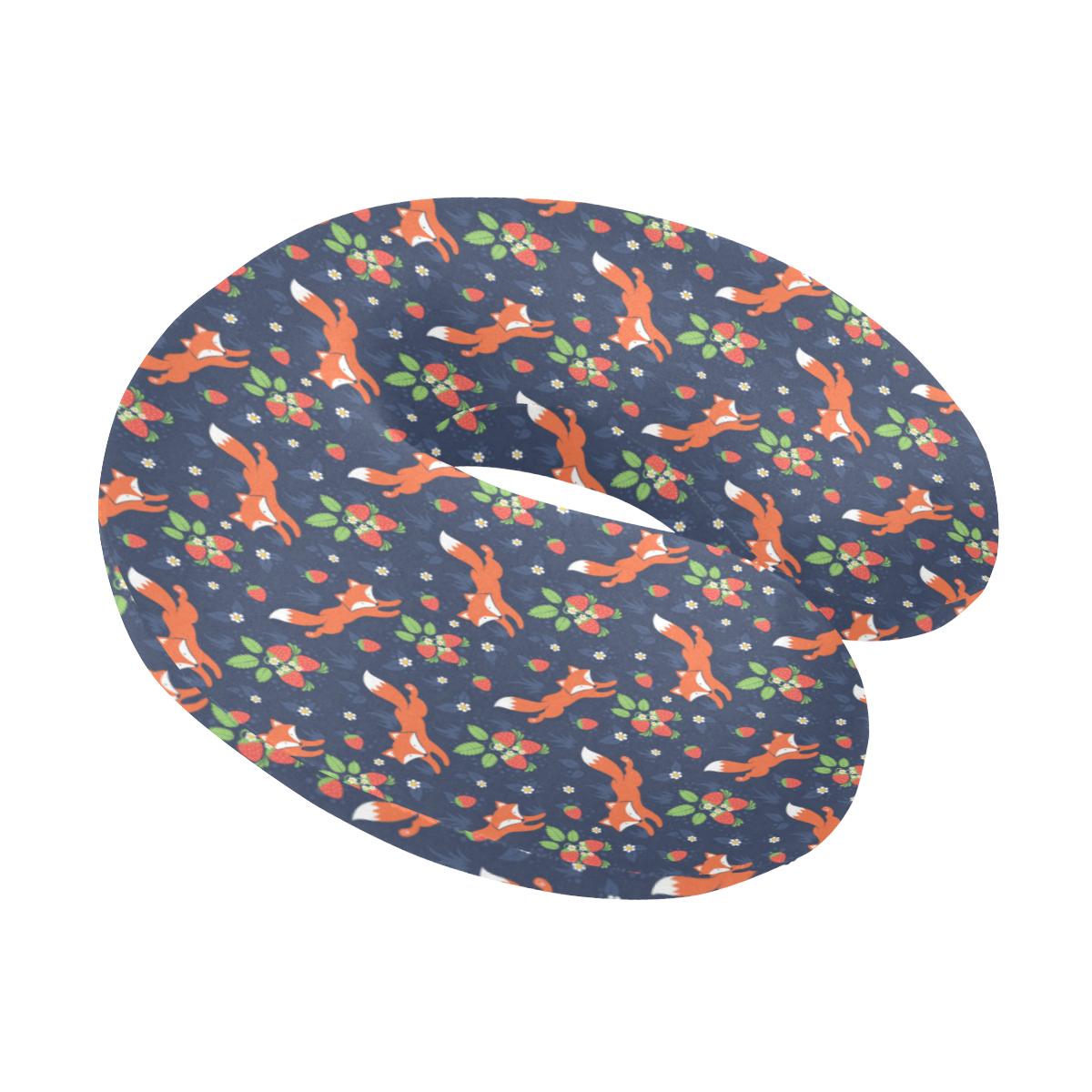 Fox Strawberry Print Pattern U-Shaped Travel Neck Pillow-JTAMIGO.COM