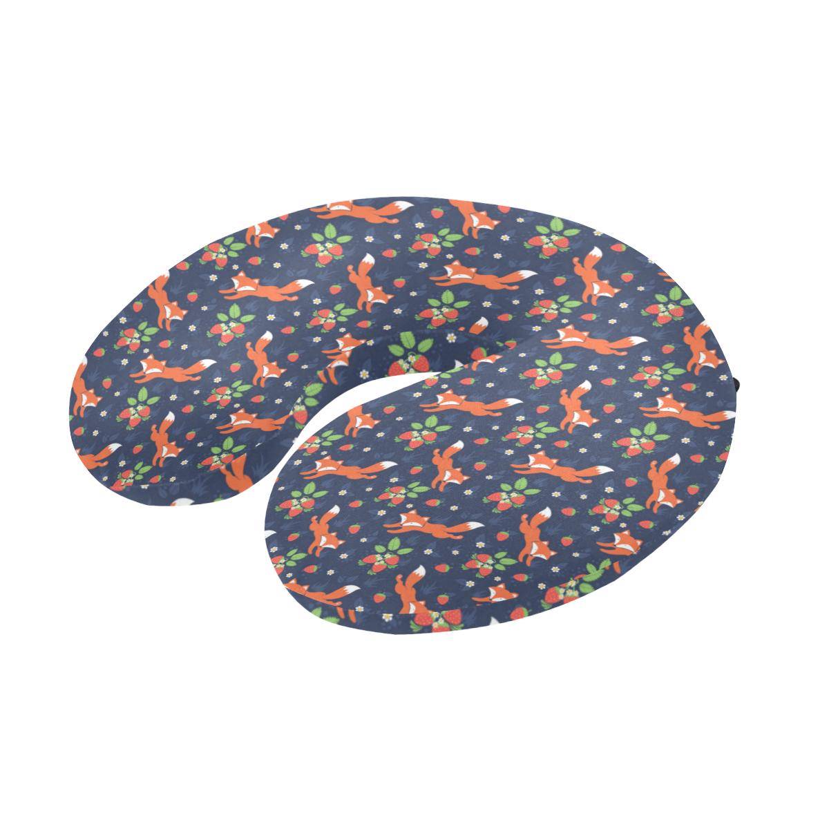 Fox Strawberry Print Pattern U-Shaped Travel Neck Pillow-JTAMIGO.COM