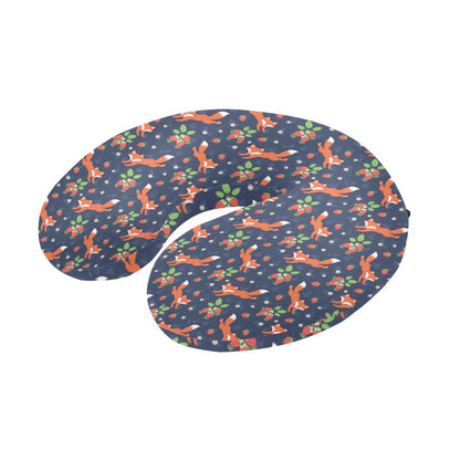 Fox Strawberry Print Pattern U-Shaped Travel Neck Pillow-JTAMIGO.COM