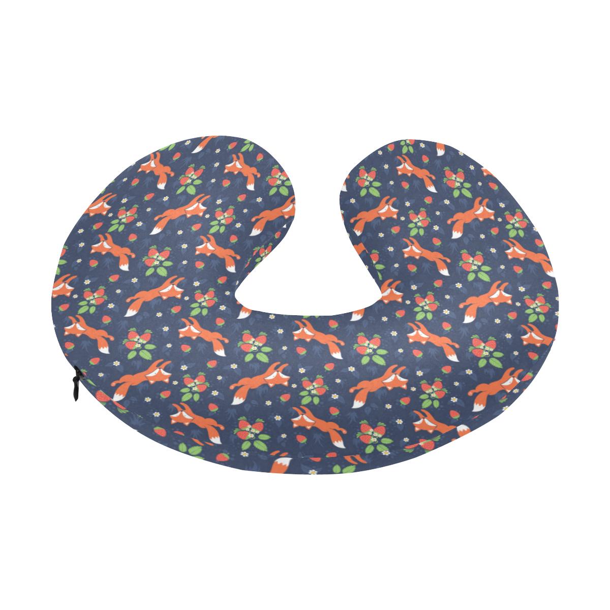 Fox Strawberry Print Pattern U-Shaped Travel Neck Pillow-JTAMIGO.COM