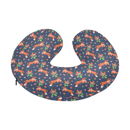 Fox Strawberry Print Pattern U-Shaped Travel Neck Pillow-JTAMIGO.COM