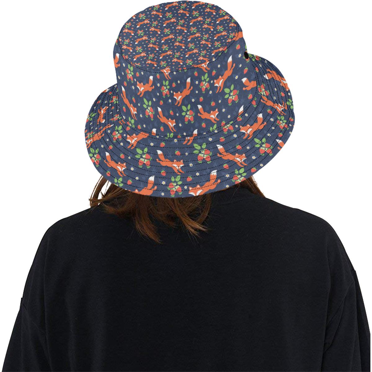 Fox Strawberry Print Pattern Unisex Bucket Hat