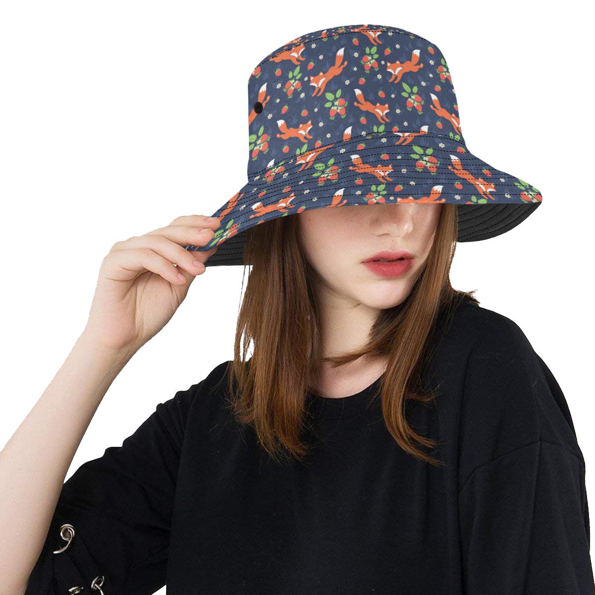 Fox Strawberry Print Pattern Unisex Bucket Hat