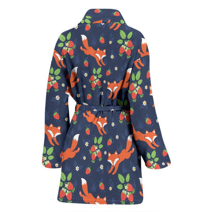 Fox Strawberry Print Pattern Women Bath Robe-JTAMIGO.COM