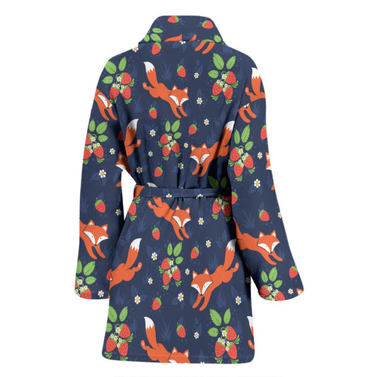 Fox Strawberry Print Pattern Women Bath Robe-JTAMIGO.COM