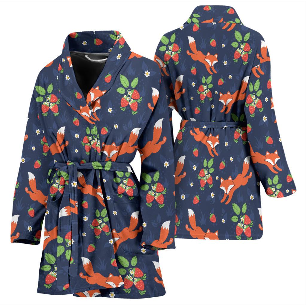 Fox Strawberry Print Pattern Women Bath Robe-JTAMIGO.COM