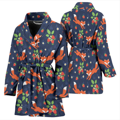 Fox Strawberry Print Pattern Women Bath Robe-JTAMIGO.COM