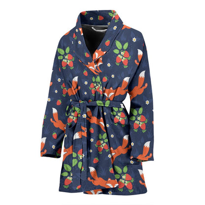 Fox Strawberry Print Pattern Women Bath Robe-JTAMIGO.COM