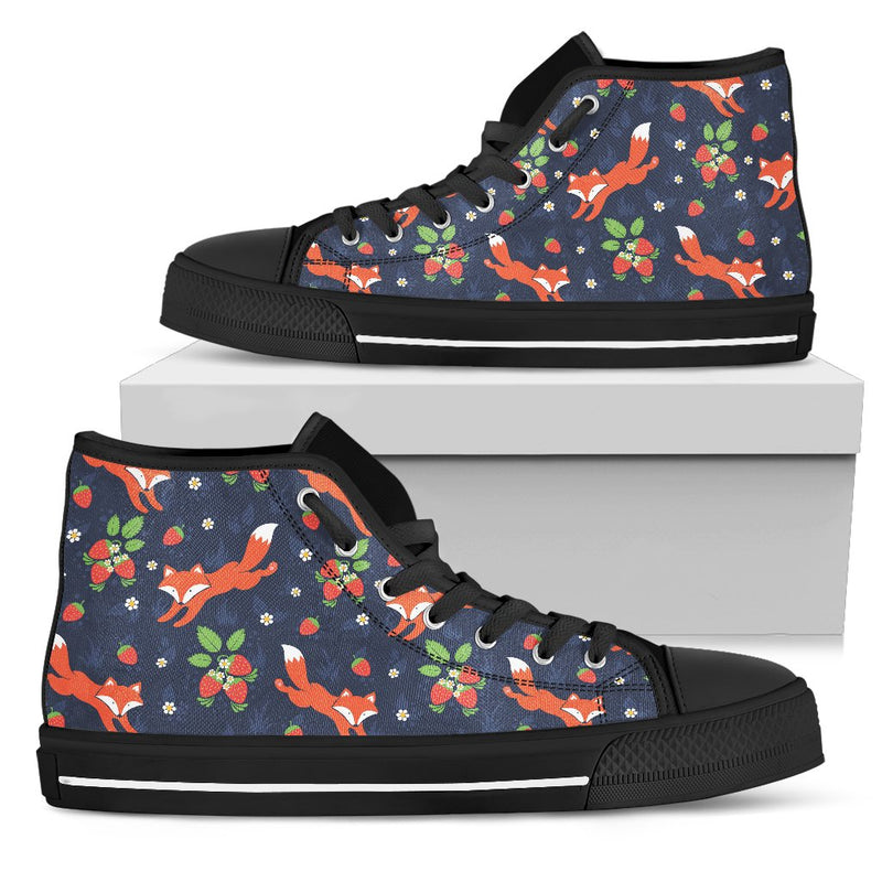 Fox Strawberry Print Pattern Women High Top Shoes