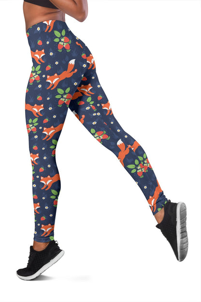 Fox Strawberry Print Pattern Women Leggings