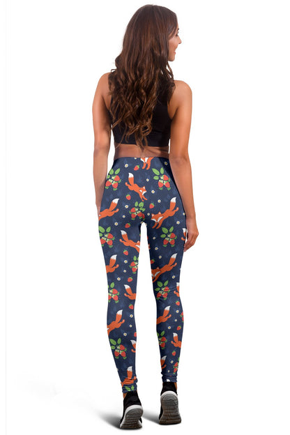 Fox Strawberry Print Pattern Women Leggings